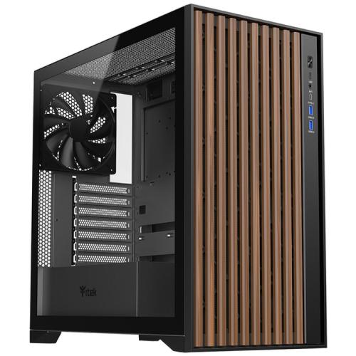 CASE WOODY W2B GAMING TOWER ATX 4x14CM BLACK fAN 2xUSB3 TYPE-C WOOD FRONT DARKER TEMP GLASS SIDE